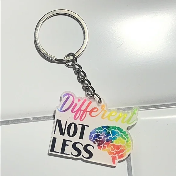 Autism “Different Not Less” Rainbow Brain Keychain - Picture 4 of 4